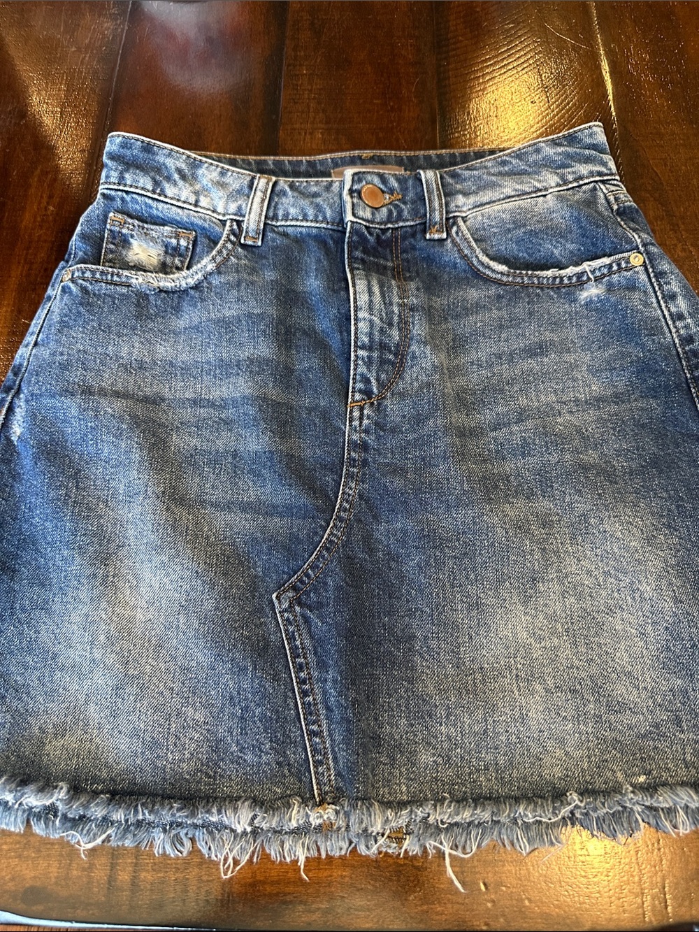 DL1961 Distressed Blue Denim Mini Skirt